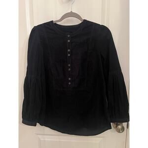 CEFINN Women's Naima Corduroy Black 6 Blouse 100% Cotton Puff Sleeve Designer